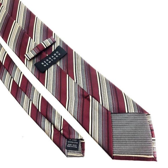 ‎Bergamo Polyester Tie Red Tan Striped - Picture 5 of 6